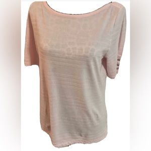 Talbots Top Blouse Size L Large Pink Short Sleeve Button Sleeves Raised Lines